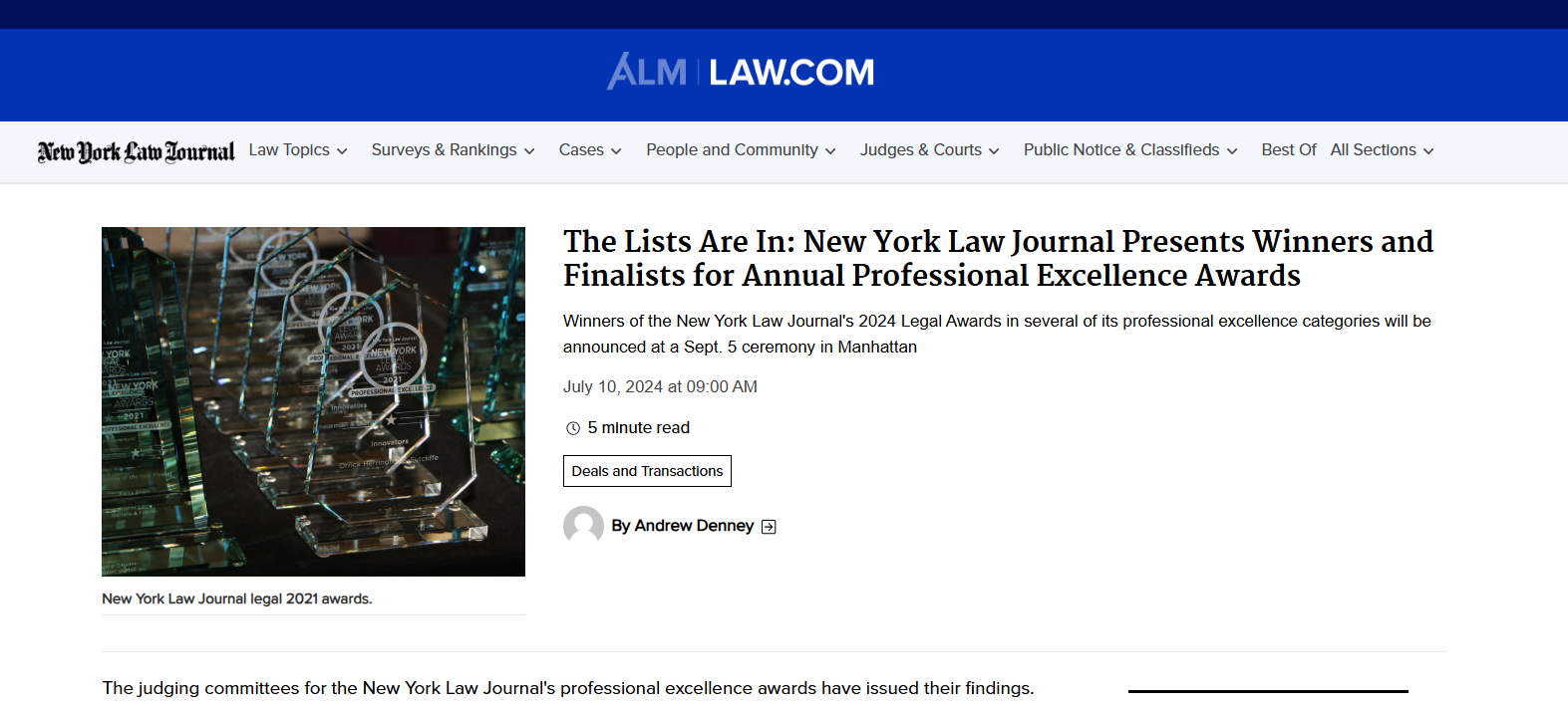New York Law Journal Professional Excellence Award